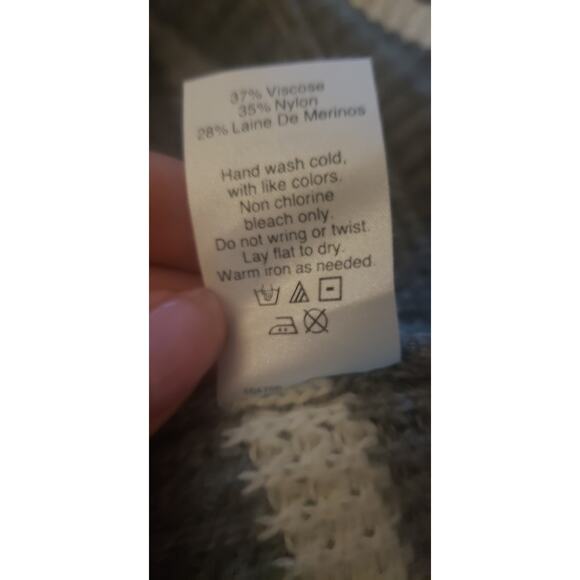 J Crew Merino Wool Striped Grey Sweater Size XXS Waffle Knit Crew Neck - Picture 5 of 6